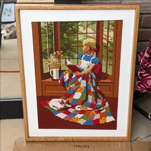 Charming Patchwork Quilt Art with Girl Reading